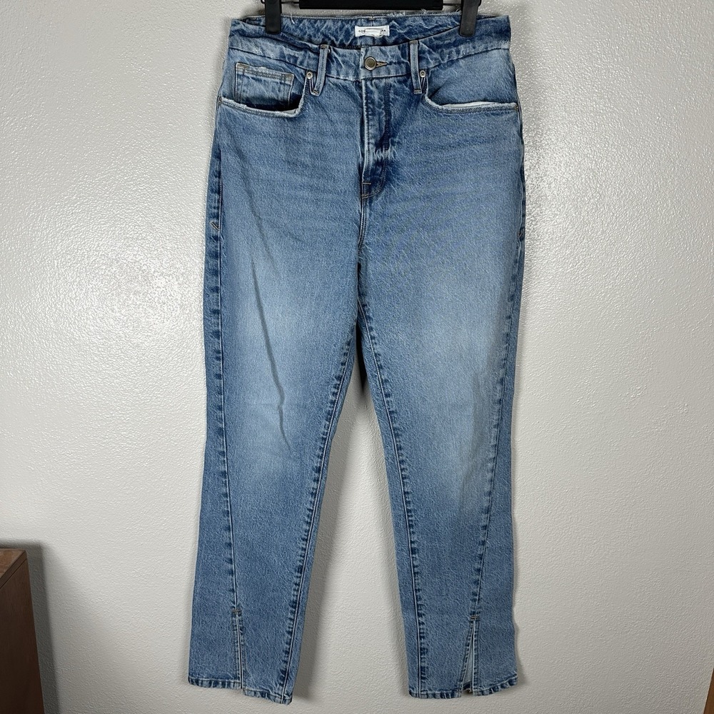 Good American Good Legs Cigarette Jeans Womens 8/29 Split Hem Blue Medium‎ Wash